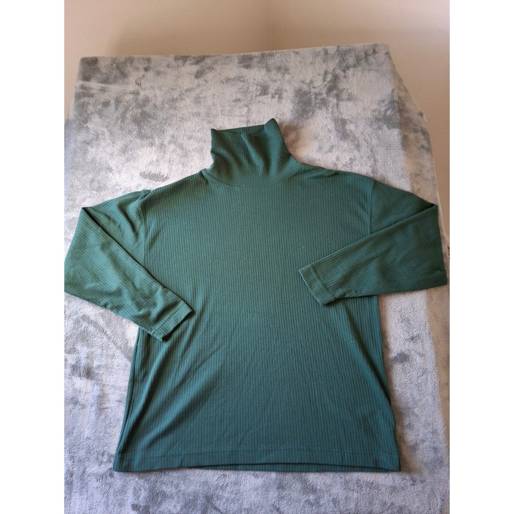Paris Sport Club Green Ribbed Turtleneck Long‎ Sleeve Top Womens Medium M